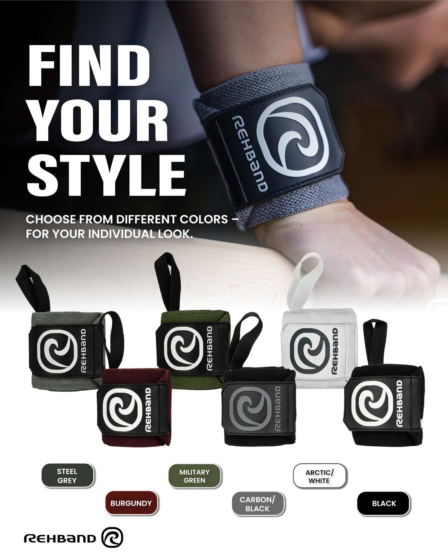 Rehband Wrist Wrap 1 Pair, Wrist Wraps Weightlifting, Training 18 inch, Wrist Wrap, Comfortable & Stabilizing Wrist Supports For Gym