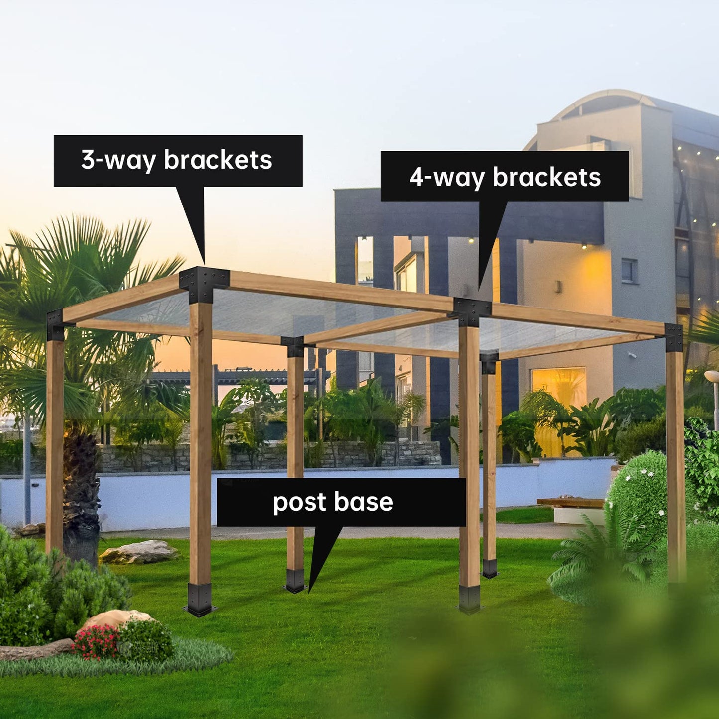 Grehitk Pergola Kit, Pergola Brackets 3-Way Right Angle Corner Bracket Woodworks DIY Post Base Kit, Wooden Beams for Gazebos Patio Pergolas Log Cabin
