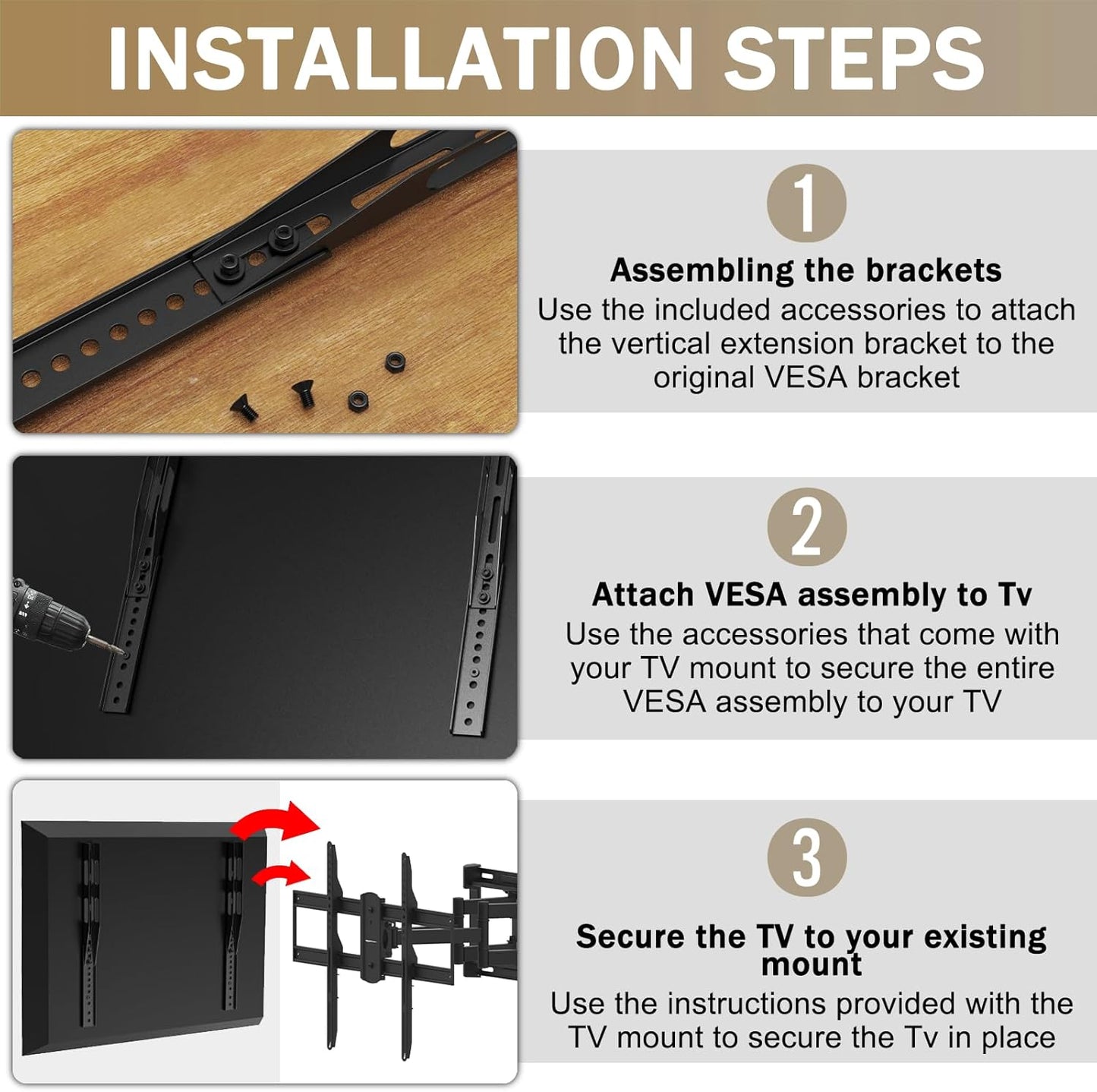 woiron 2 Vertical VESA Extender Plate Bracket Kit, TV Mount Extension Bracket Designed for Low VESA Pattern TVs