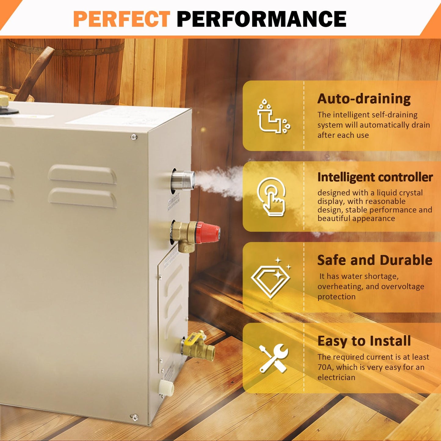 TONGTONGFA,Steam shower generator,9kw Household-Commercial,Steam shower generator kit, with self-draining system,Temperature adjustable 95-131°F,Applicable space 315～350ft3(9KW)