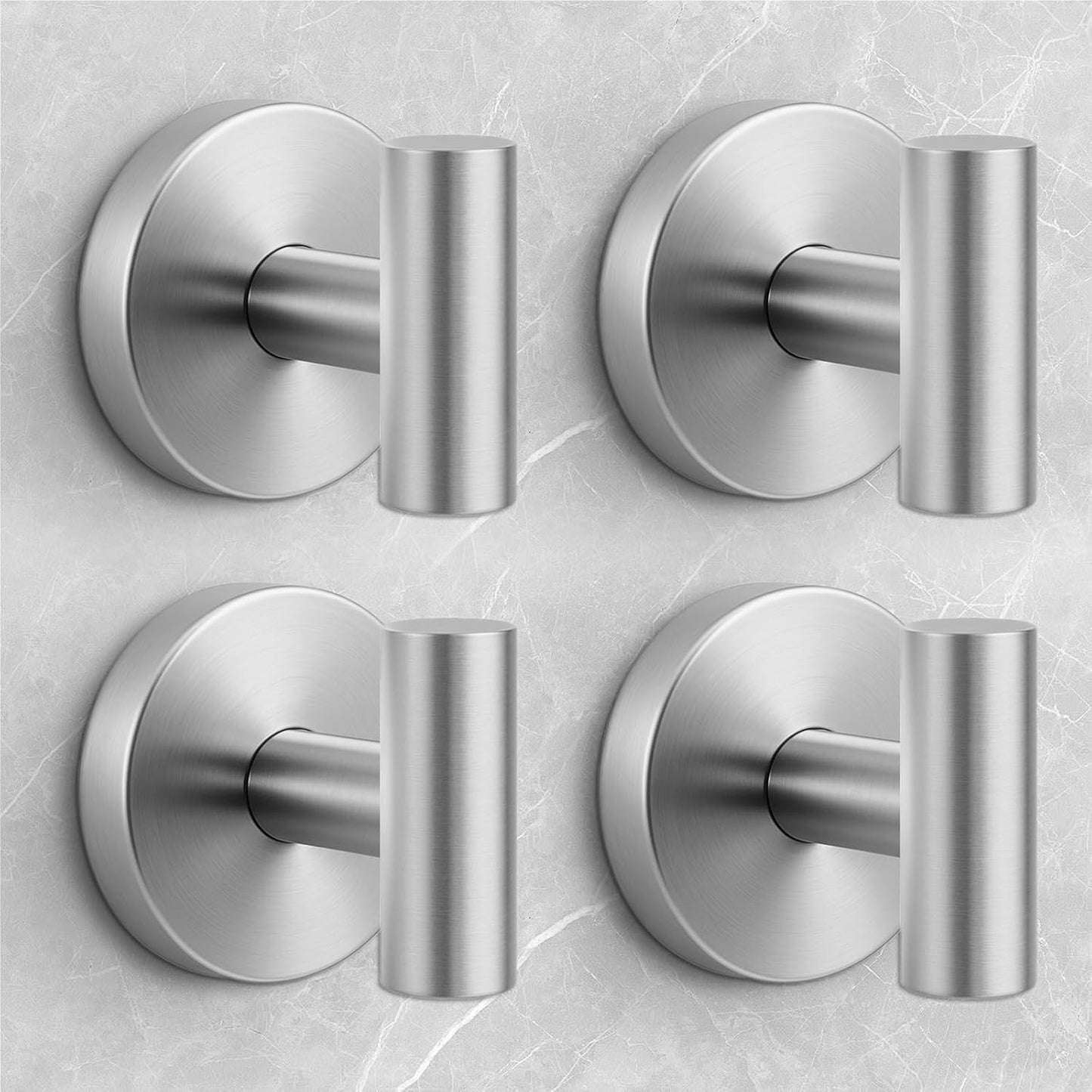 Skiennix Shower Hooks - Heavy-Duty No-Drill Suction Cup Towel Hooks for Bathroom | 4 Pack (Silver)