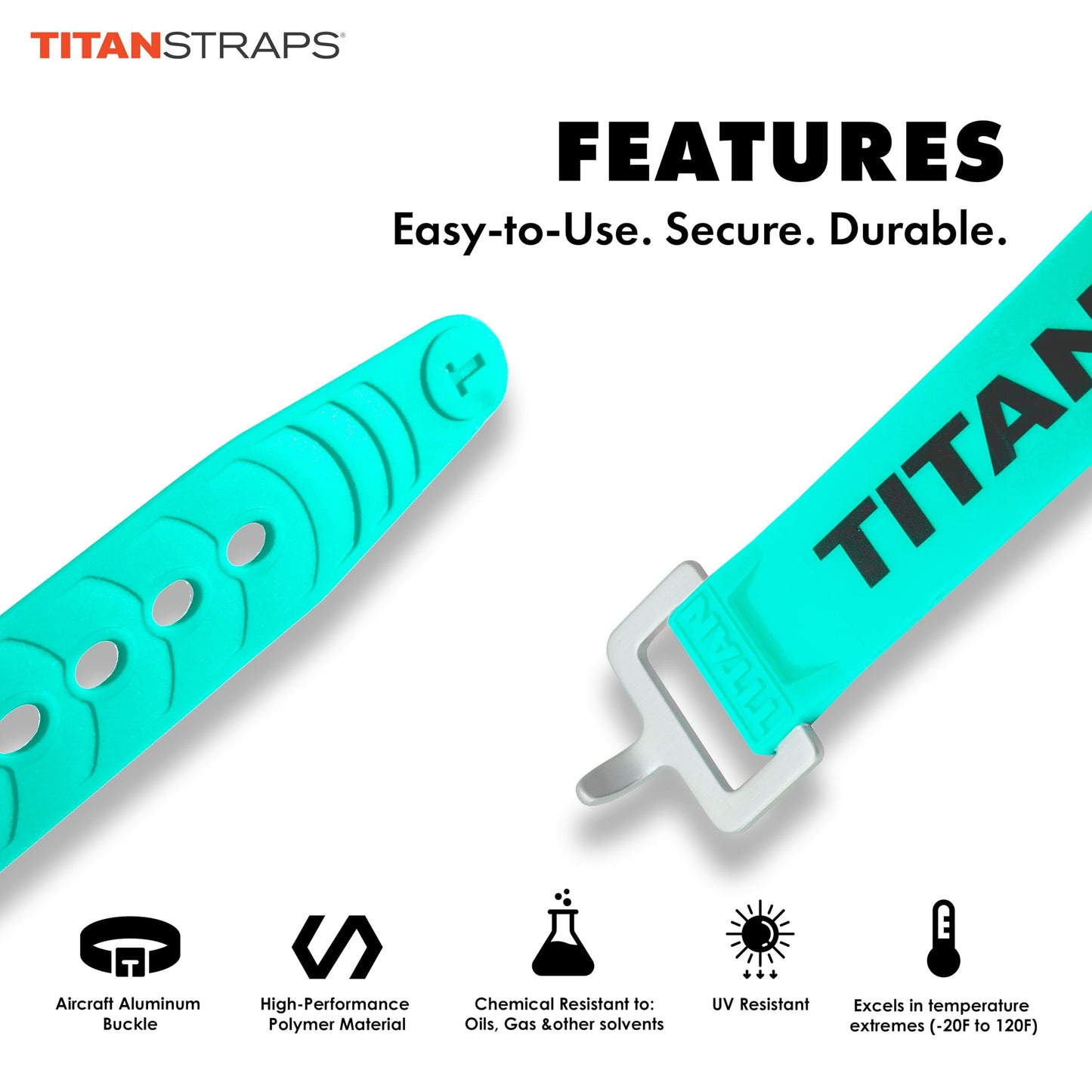 Titan Utility Straps – Easy-To-Use, Reliable Tension Straps for Securing Bike & Moto Gear, Skis, Garden Hoses, Field Repairs – Use in Frigid Temp – 60 lb. Working Load, 25" Length, 2-Pack, Sea Foam
