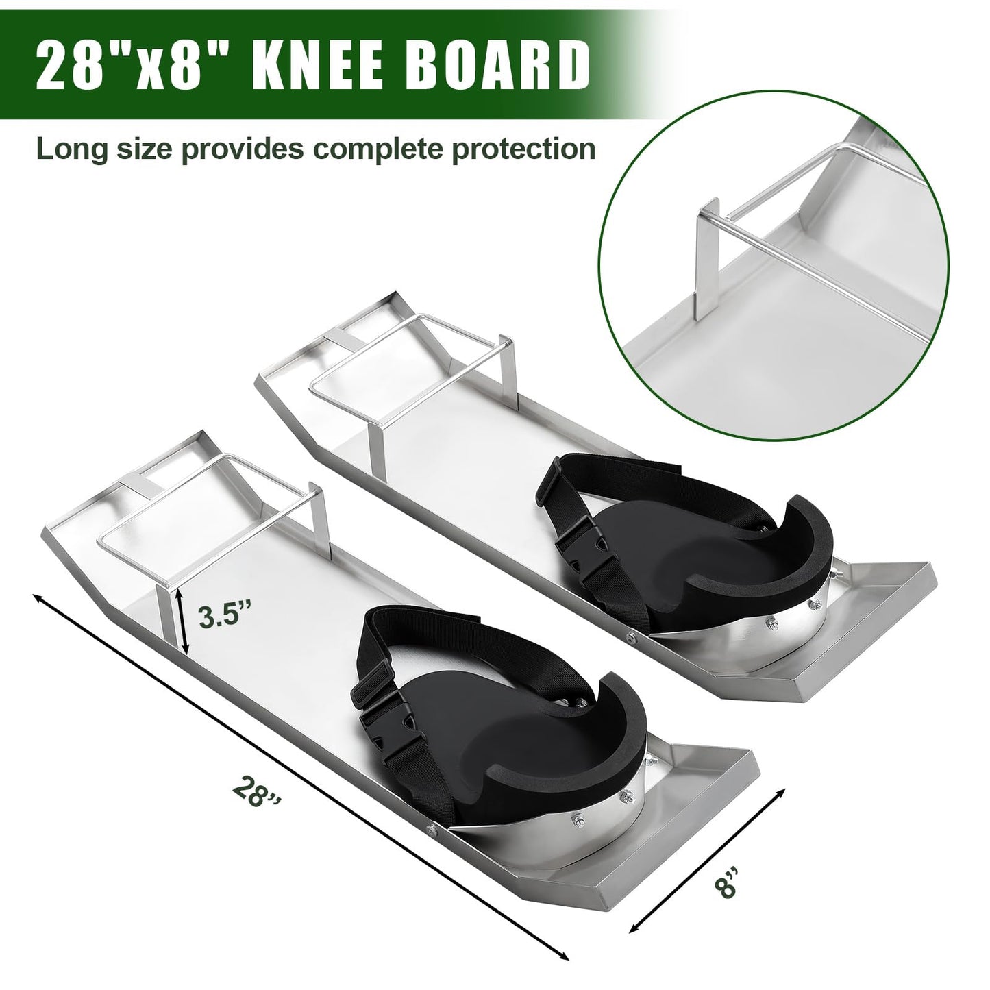 Daneried Concrete Knee Boards Slider,28”x 8” Stainless Steel Concrete Sliders,Concrete Knee Pads and Board Straps Pair Moving Sliders For Concrete Finishing