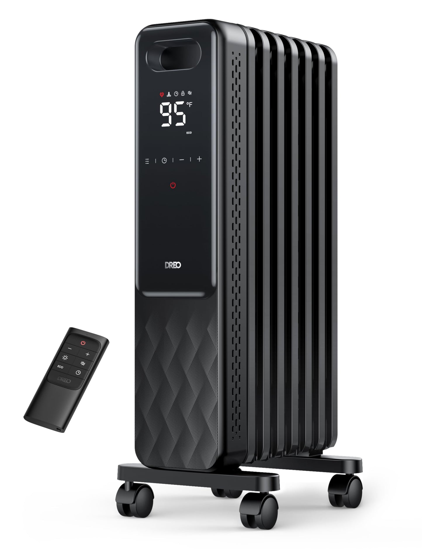 DREO Oil Filled Radiator, Electric Radiant Heaters for indoor use Large Room with Remote Control, Child Lock, 4 Modes, Overheat & Tip-Over Protection, 24h Timer, Digital Thermostat, Quiet, 1500W