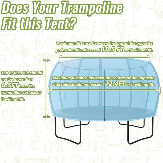 Gardenature 10FT/12FT/14FT Trampoline Tent(Tent Only), Fit Round Trampolines, Shade Cover with LED Light, Outdoor Trampolien Accessories, Anti-Tear