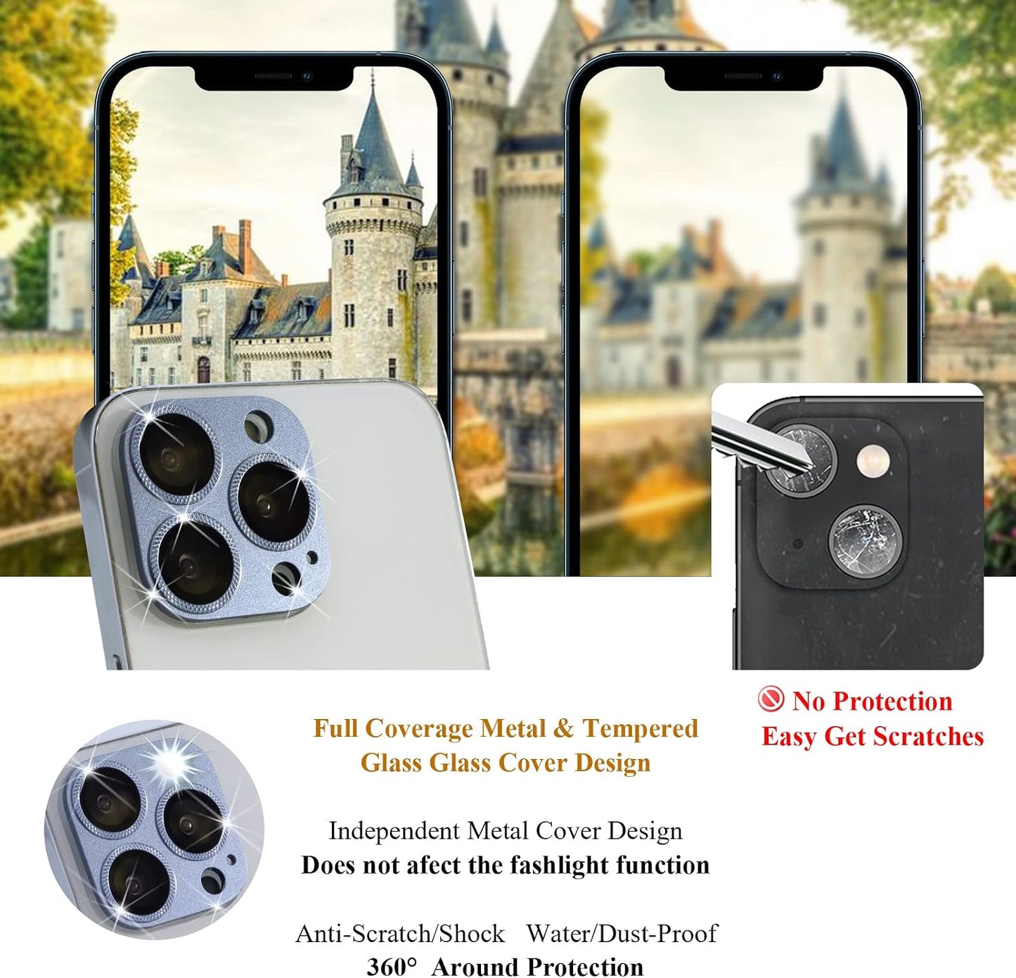 2 Pack 13 10 Camera Lens Protector Compatible for iPhone Pro/Max, Aluminum Alloy Metal & H Tempered Glass