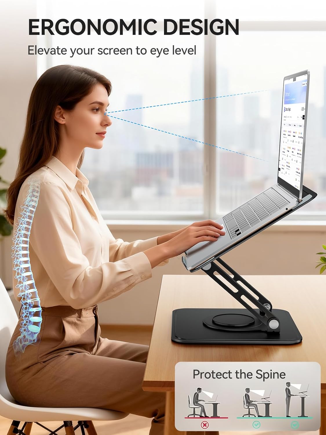tounee 360 10-15.6"-Black Laptop Stand for Desk, Adjustable Computer Stand Holder with Rotating Base, Ergonomic Laptop