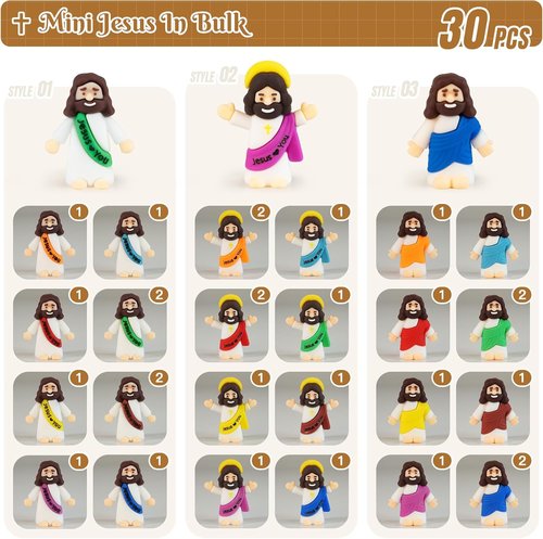 Little Jesus Figures 30 Pack - Mini Jesus Loves You Figurines for Religious Giveaways & Easter Gifts