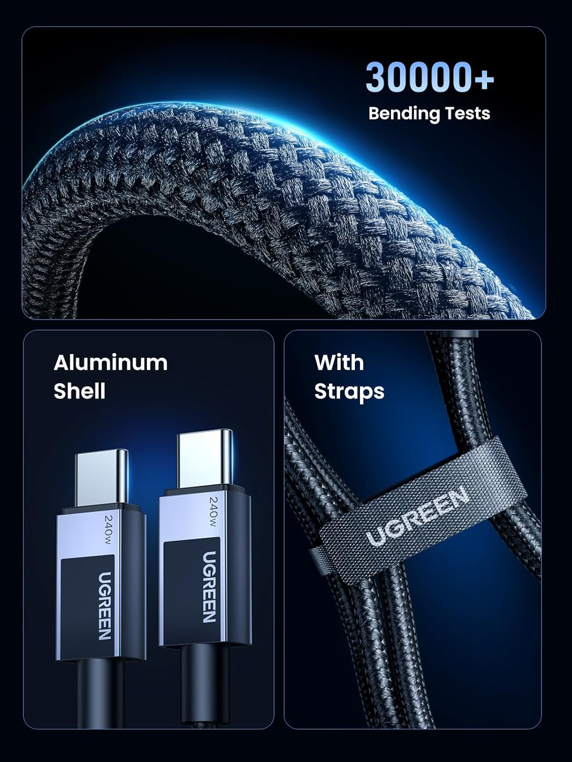 240W 17/17 Pro/17 Max/16, S25/S24, 6, 1.6FT UGREEN USB C to USB C Cable, USB C Cable Fast Charging, USB C Charger Cable
