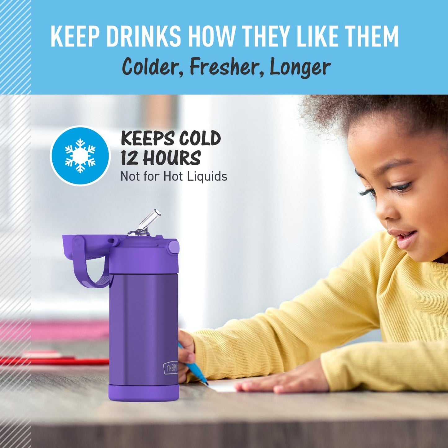 THERMOS FUNTAINER Water Bottle - 12 Ounce Kids Stainless Steel Vacuum Insulated with Straw - Violet