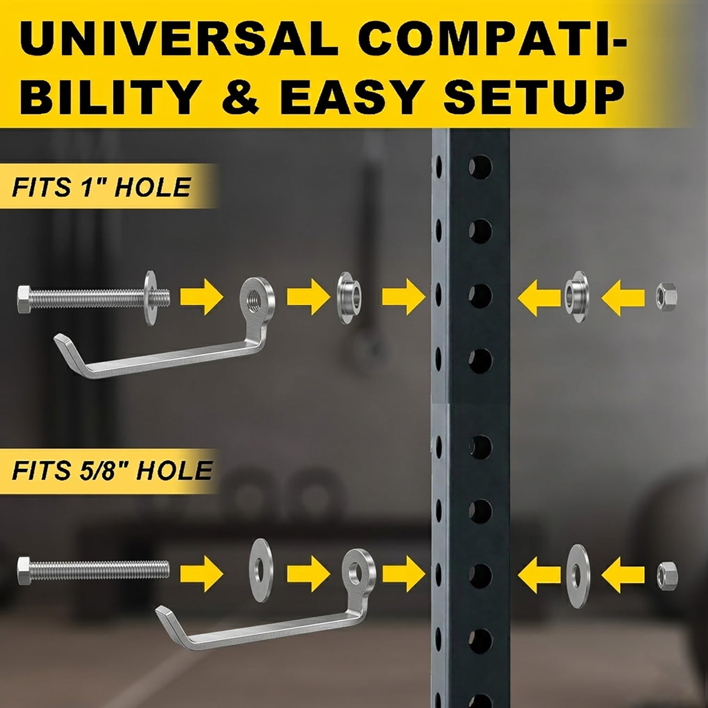 Lights Mountain Squat Rack Hooks for 5/8" & 1" Holes, Stainless Steel Storage Hangers with Spacer, Rack Organizer for Cable Attachments, Resistance Bands & Gym Accessories (2 Pack)