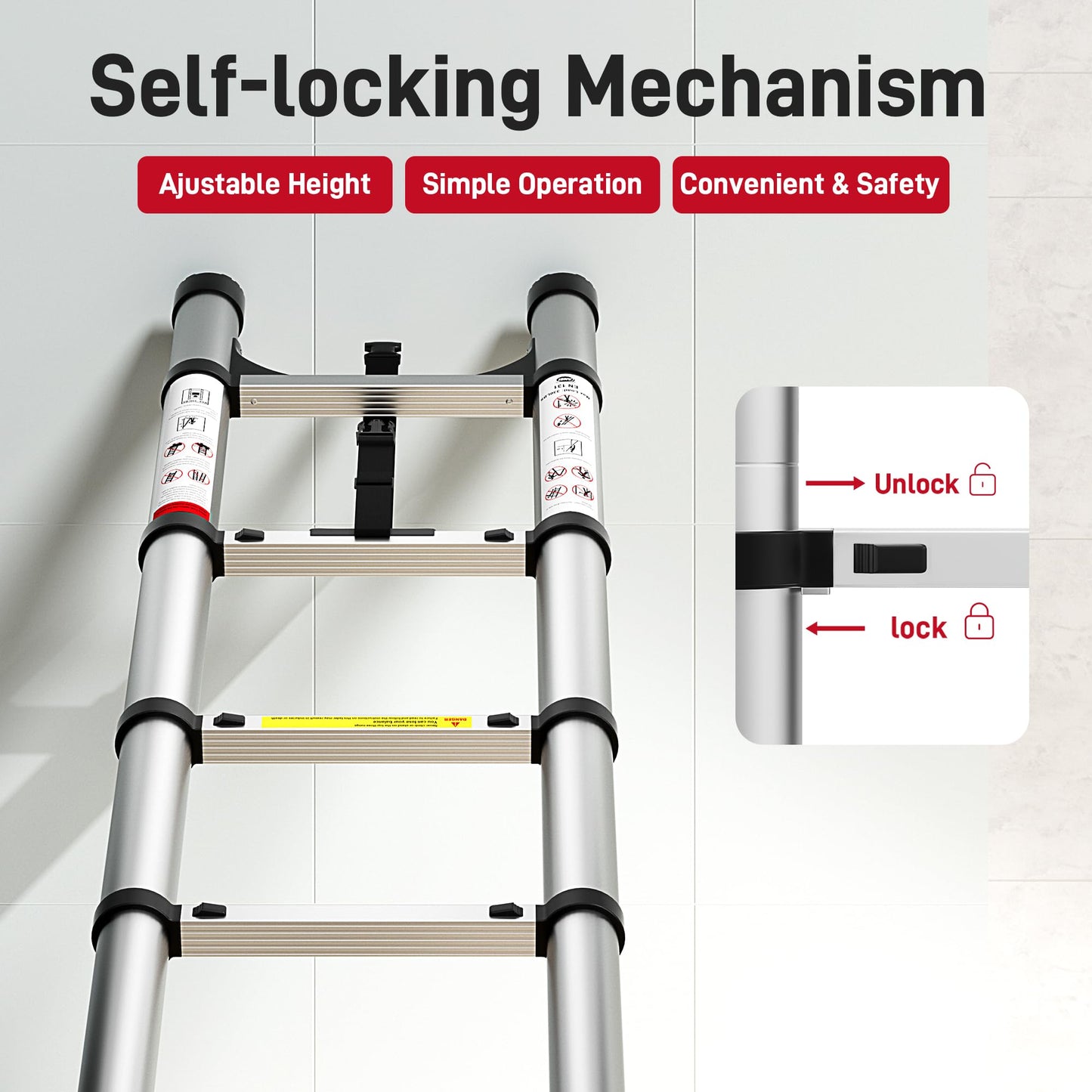 SEEKNEW Telescoping Ladder 20.3 FT, Aluminum Extension Ladder, 330 lbs Capacity with Triangular Stabilizers, Portable Collapsible Ladder for Roof, Home and RV; Silver