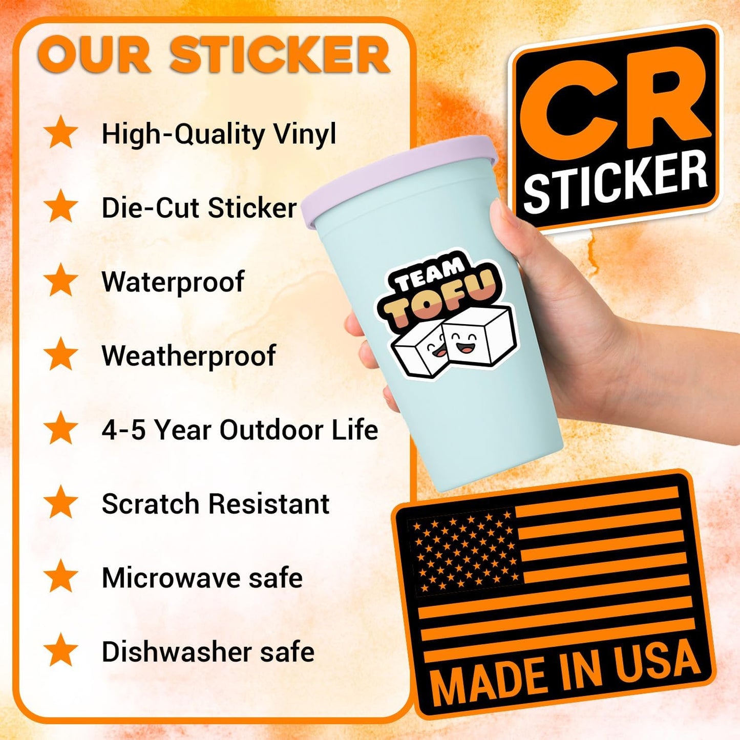 CRSTICKER V3 Team Tofu Vegan Sticker Waterproof Vinyl Decal for Water Bottles Tumbler Laptop Car Kindle - Gift for Kid