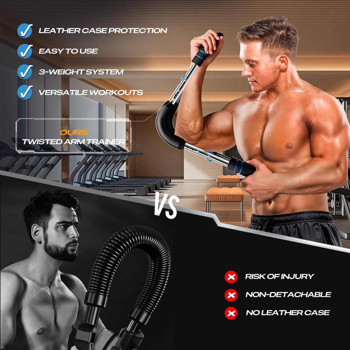 Twister Arm Trainer, Adjustable Twister Arm (30-60 lbs) Chest & Arm Workout Equipment for Men & Women, Ergonomic Detachable Arm Trainer Home Gym Strength Trainer with Anti-Slip Handles & Carry Bag