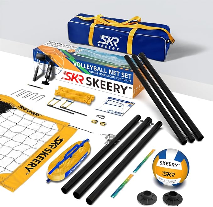 Outdoor Heavy Duty Volleyball Net Set, Anti-Sag Design, Adjustable Aluminum Poles, Portable Volleyball Net for Backyard,Grass and Beach