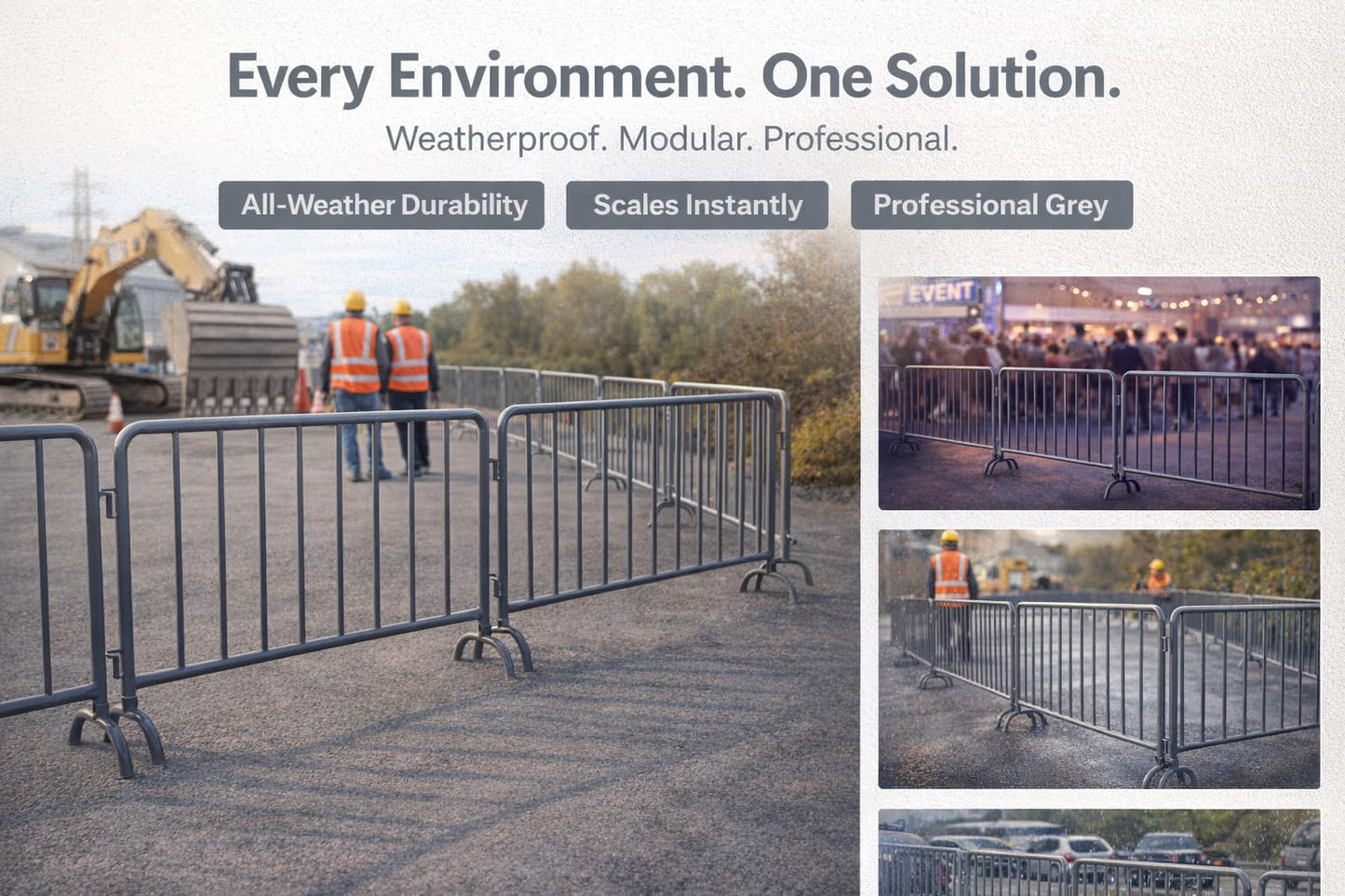 AdirPro 5 ft Crowd Control Barricade, 4-Pack | Interlocking Steel Barricade Fence | Heavy-Duty 16-Gauge Weatherproof Steel | for Events, Construction, Road Closure & Parking Lots