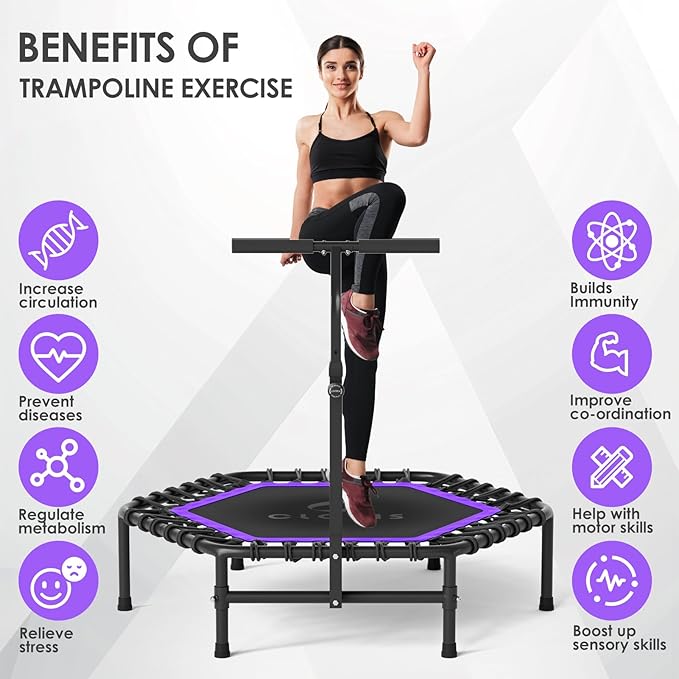CLORIS 45'' Rebounder Trampoline for Adults - Max Load 450lbs, Mini Trampoline with Adjustable Foam Handle Indoor/Outdoor Fitness Body Exercise