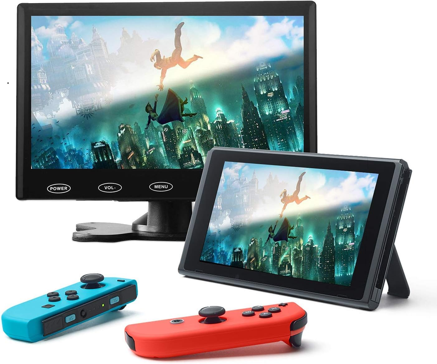 CAMWORLD 7 Inch 1024x600 178 Portable Monitor with HD IPS Screen, HDMI/VGA/AV Inputs, Remote Control, Built-in Speaker