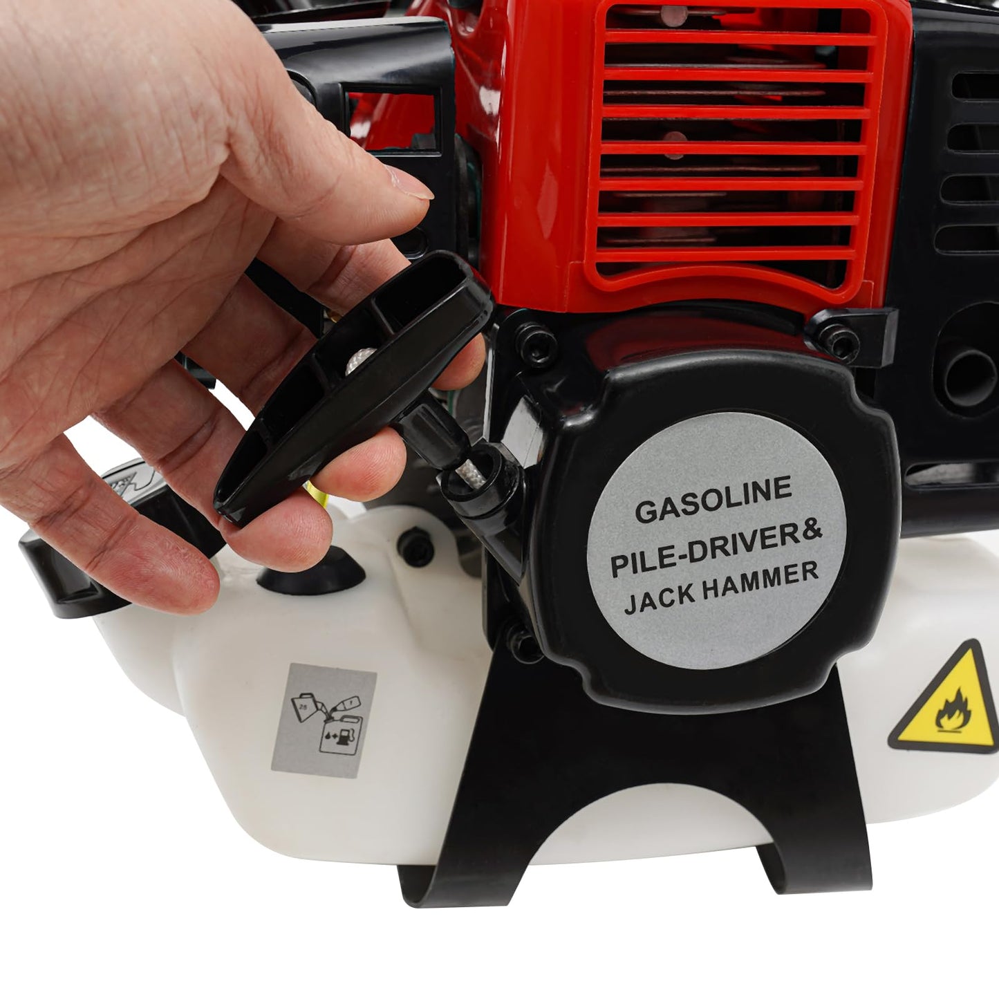 32.7CC 2-Stroke Gas-Powered Post Driver 1000W/7000RPM Gasoline T Post Driver Pile Fence Digger with 2 Piling Sleeves Single Cylinder Air Cooling Hand Pull Start for Gardening Agricultural Piling