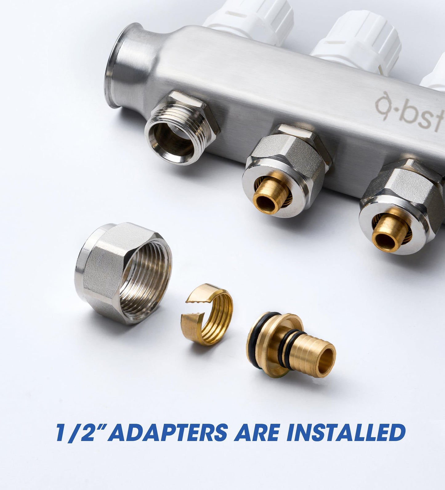 ABST PEX Manifold,6 Loop Stainless Steel Floor Radiant Heat Manifold Kit with 1/2" Adapters Included for Hydronic Radiant Floor Heating