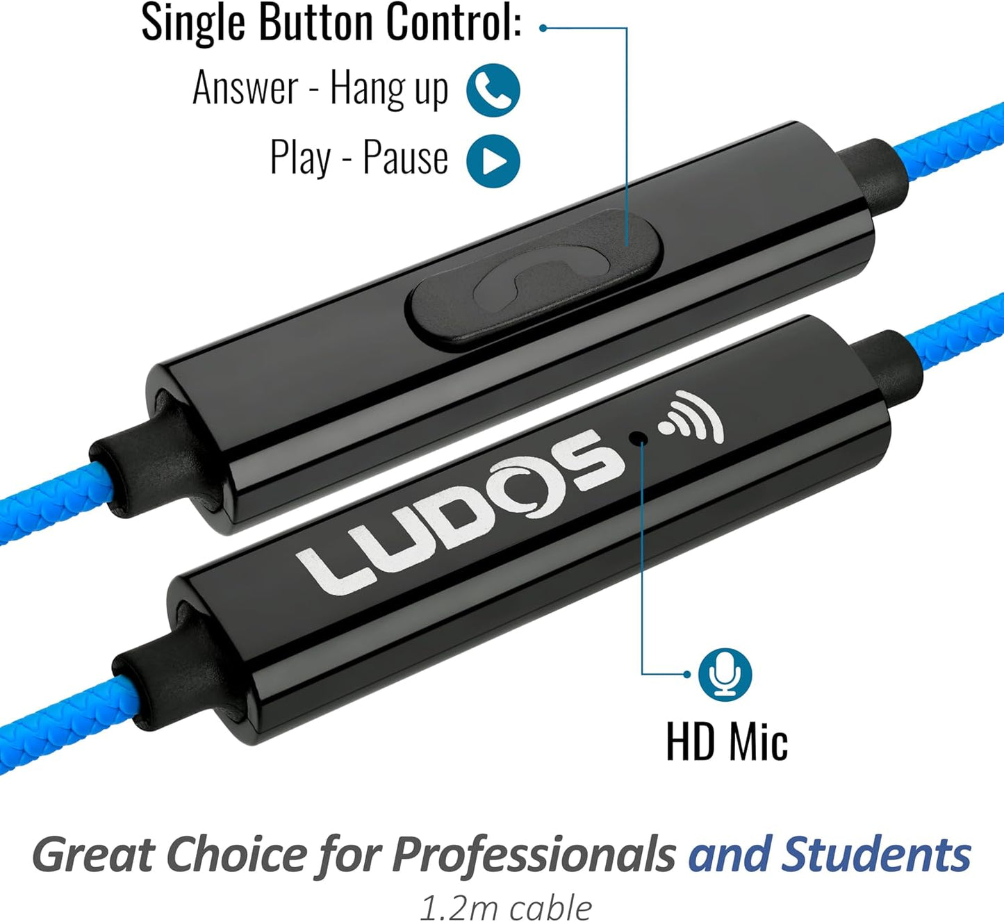 5 LUDOS Clamor Wired Earbuds in-Ear Headphones, Years Warranty, Earphones with Microphone, Noise Isolating Ear Buds