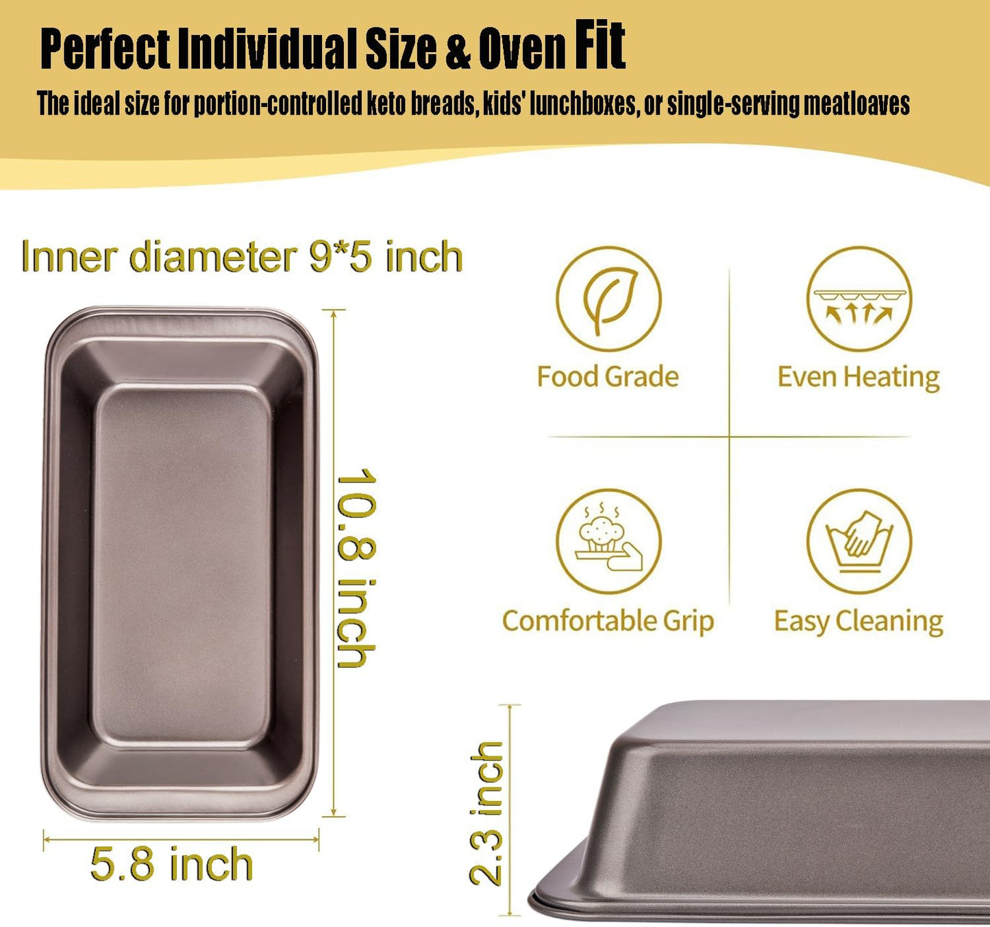 Skiennix Nonstick Loaf Pan Set - 9 x 5 Inch Carbon Steel Bakeware with 100 Parchment Liners | Gray