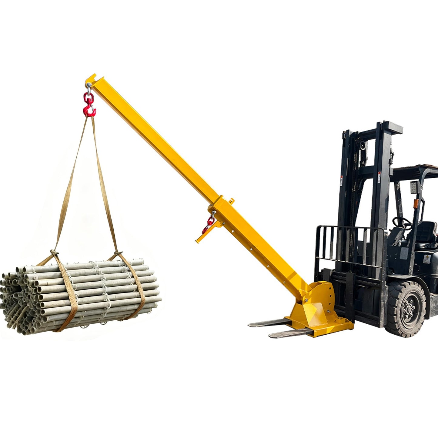 PreAsion 6600LB Capacity Forklift Jib Boom Crane, Adjustable Boom Length 7-12ft Manual Telescoping, Mobile Crane Lifting Hoist with Two Swivel Hooks, Lifting Angle 0-75°, Compatible with Pallet Forks