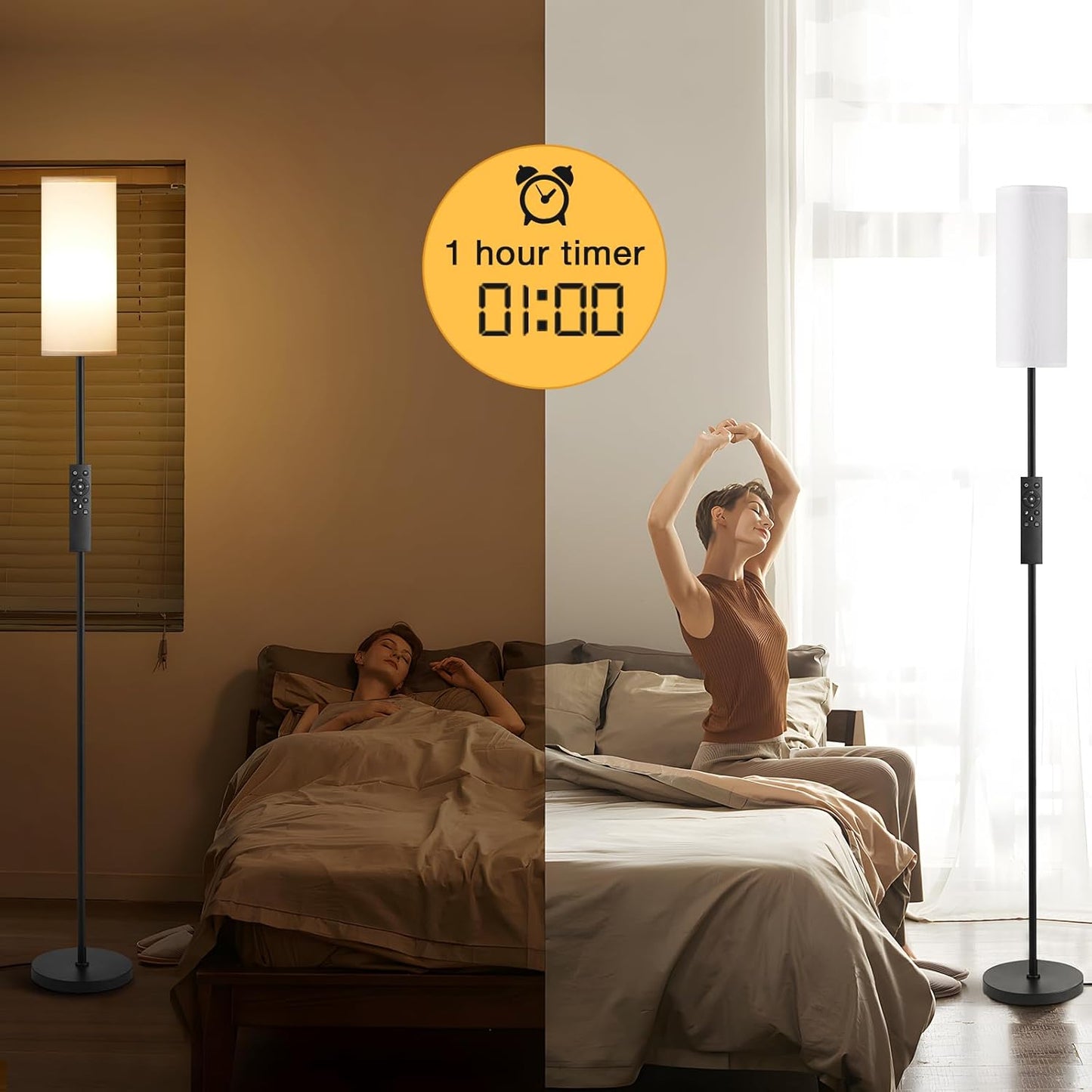 Ambimall Modern Floor Lamp - 64" Adjustable Brightness & Color Temperature with Remote Control | Ideal for Living Room, Bedroom, Office
