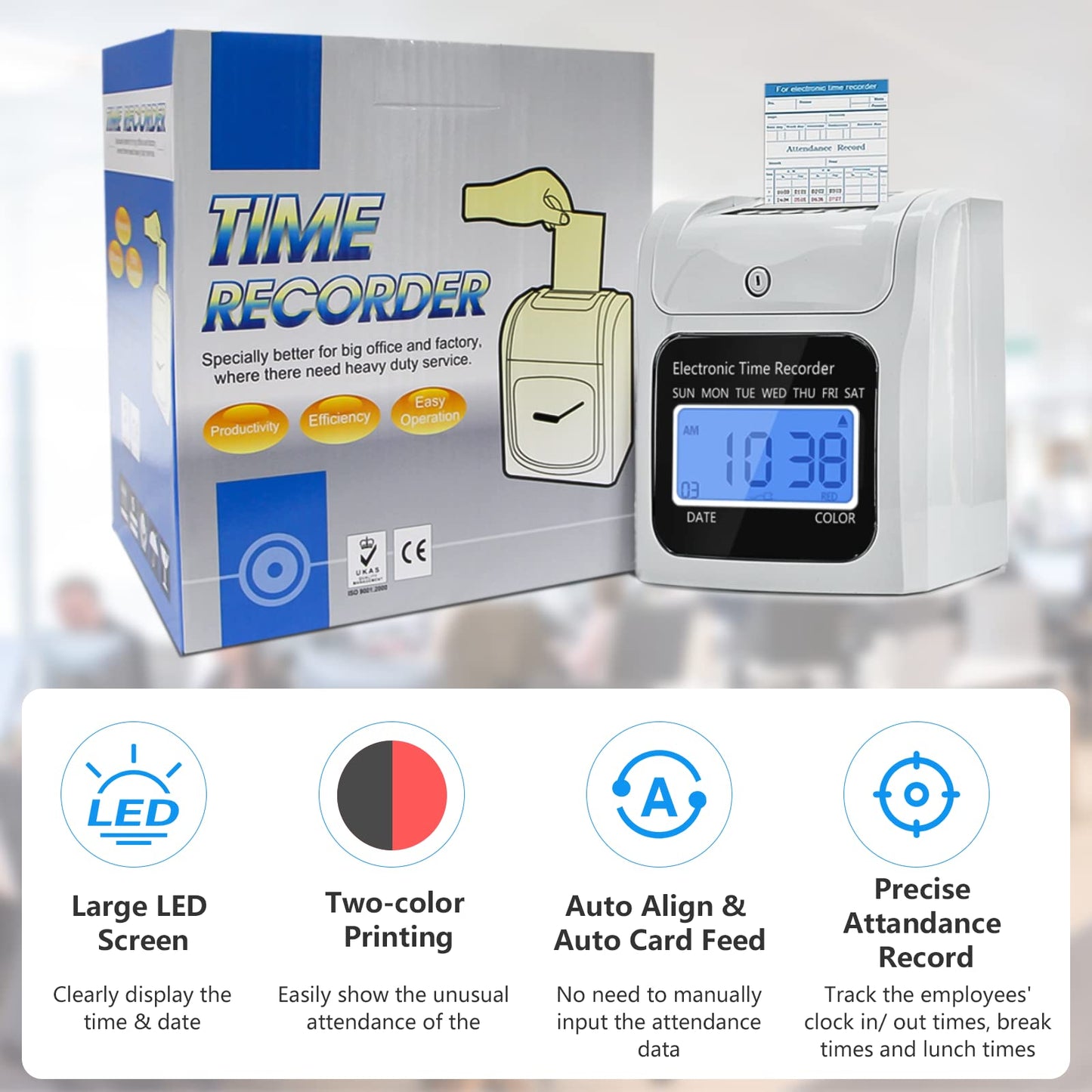 TooCust Employee Time Clocks for Small Business, Auto-Align Time Clock Punch Machine with 50-Piece Time Cards, Two Security Keys, and One Ink Ribbon Cartridge