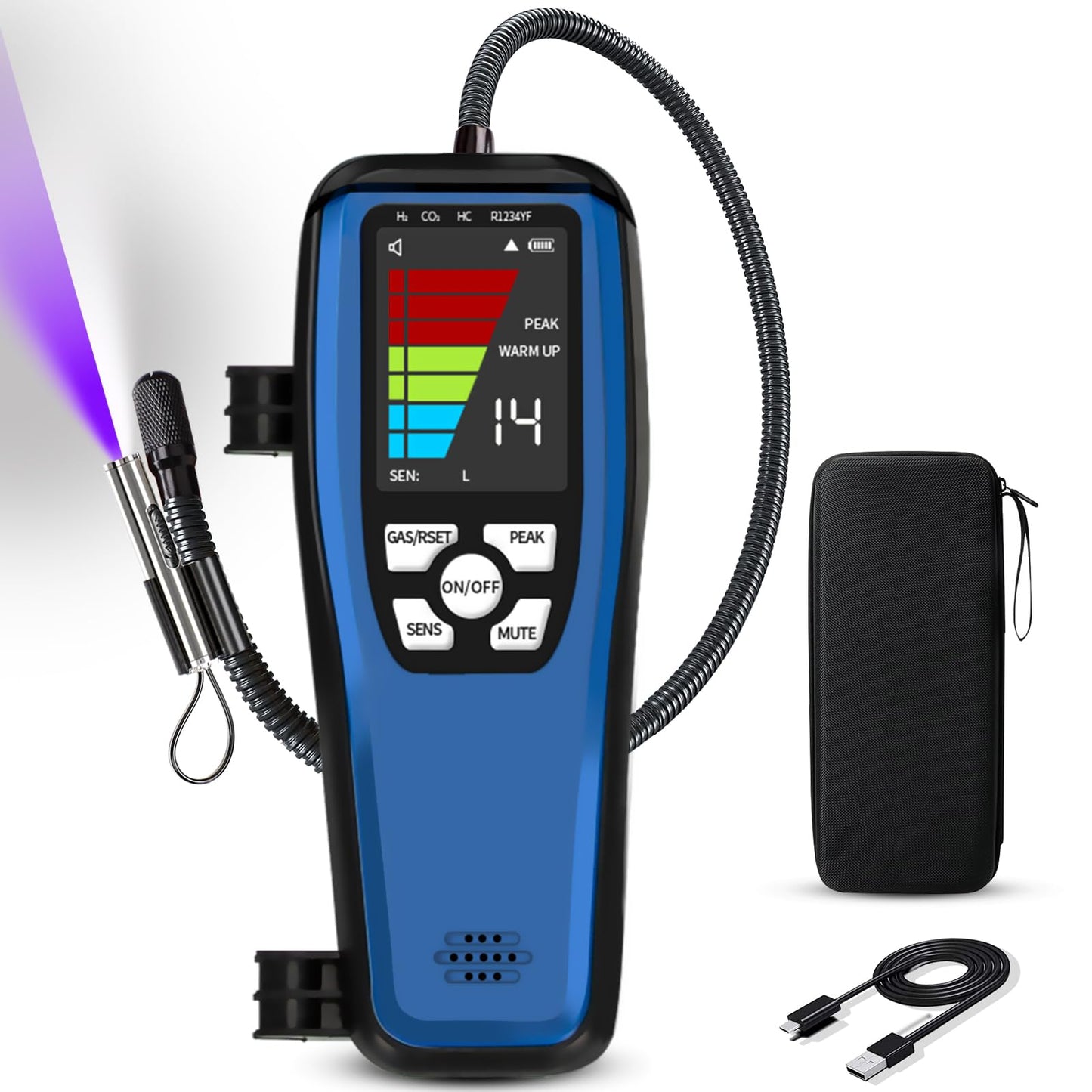 Refrigerant Leak Detector, Aprvtio ALD-200 3-in-1 Freon Leak Detector Tester A3 A2L A1 Refrigerants Compatible, Rechargeable, Multipule Alarm, Heated Diode Sensor for HVAC R32 R454B R410A R134A R290
