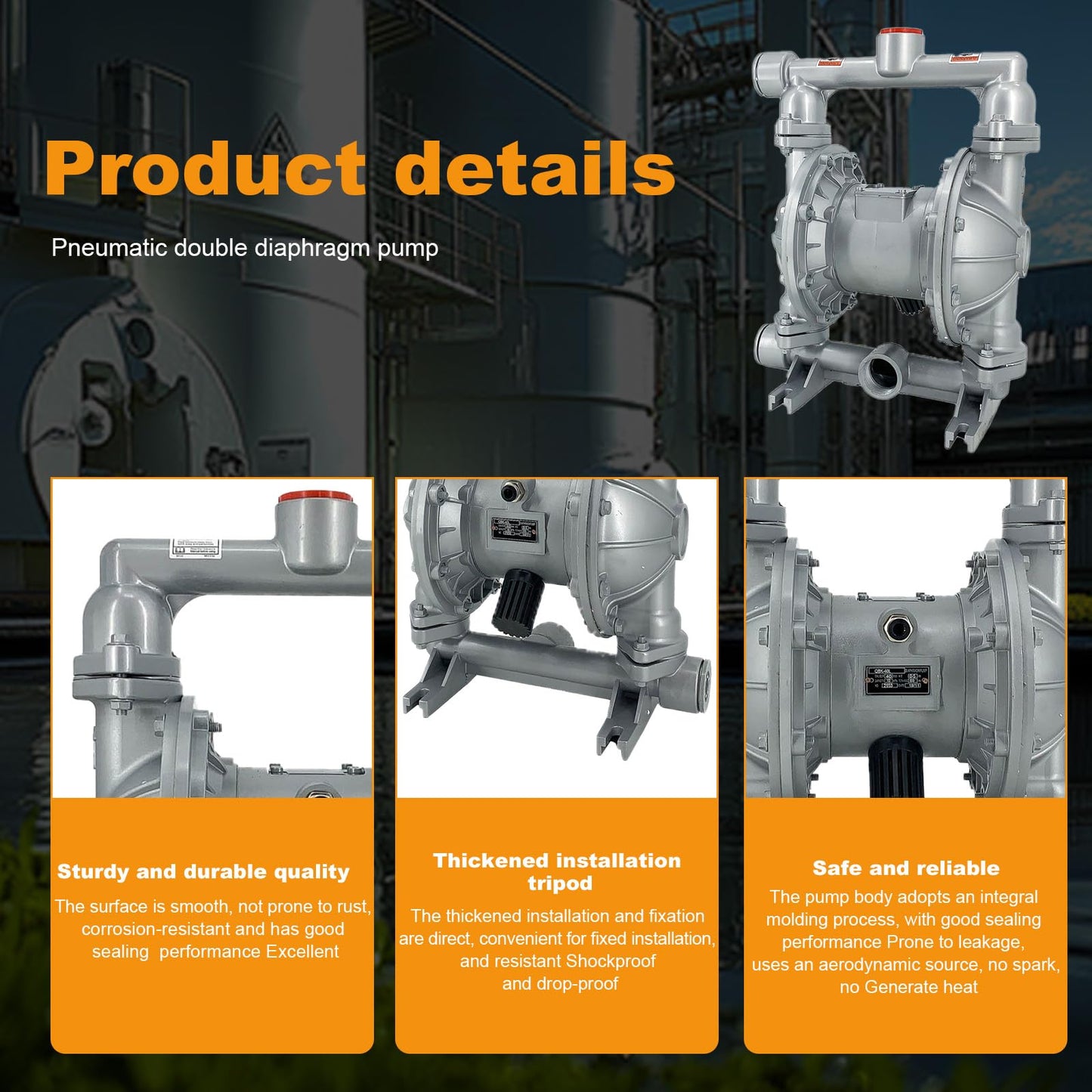 Cozyel Air-Operated Diaphragm Pump Double Diaphragm Pump 1-1/2 inch Inlet & Outlet, Dual Diaphragm Air Pump Aluminum Alloy 44 GPM Max 115PSI, QBK_40L