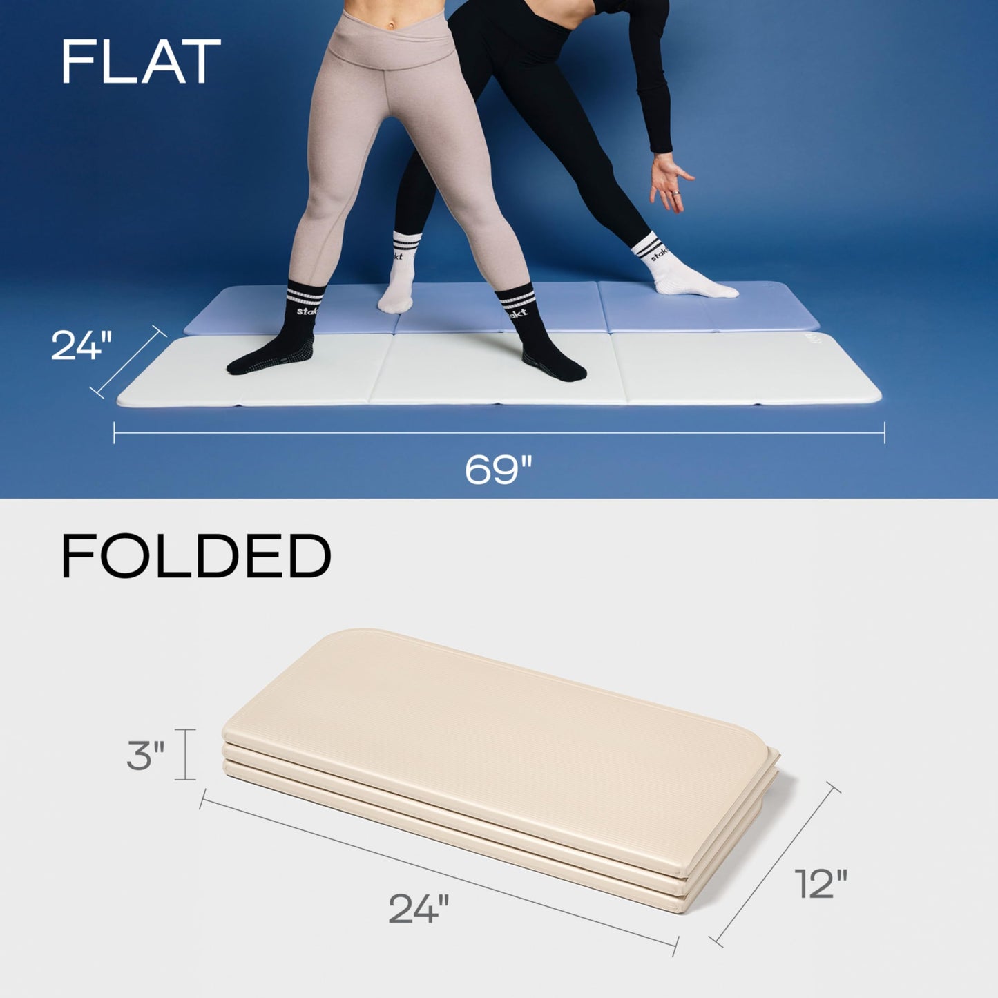Stakt The Original Foldable Yoga Mat, Premium Foldable Exercise & Workout Mat with Non-Slip Surface, Lightweight Portable for Studio or Home Use, As Seen on Shark Tank - Dune