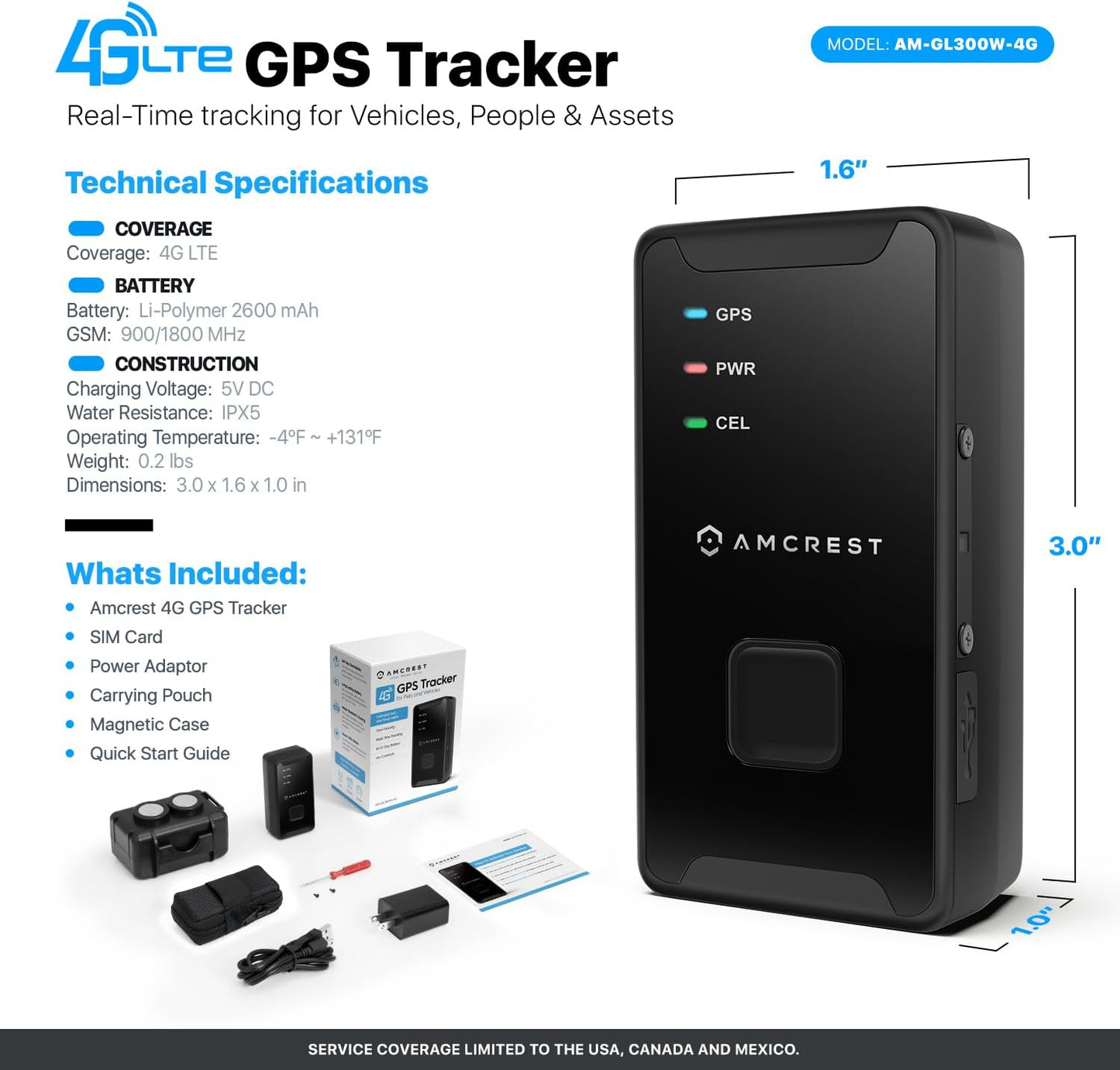 Amcrest GL300 (4G Assets, GPS GPS Tracker for Vehicles LTE) - Portable Mini Hidden Real-Time GPS Tracking Device