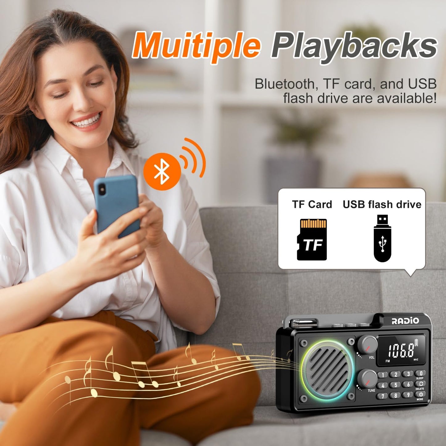 kamapulo 1500mAh Portable Radio AM FM Rechargeable with Best Reception, Transistor shortwave Radio Wireless Bluetooth