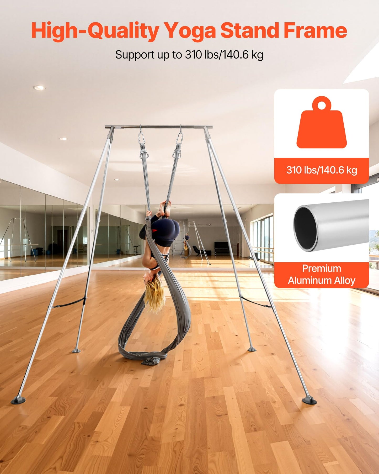 VEVOR Adjustable Yoga Aerial Rig, Aerial Silk Stands with Height Adjustable 5-11FT, Portable Stainless Steel Rig& Aluminum Frame Legs, Fit with Hoops/Lyra/Silks/Hammock