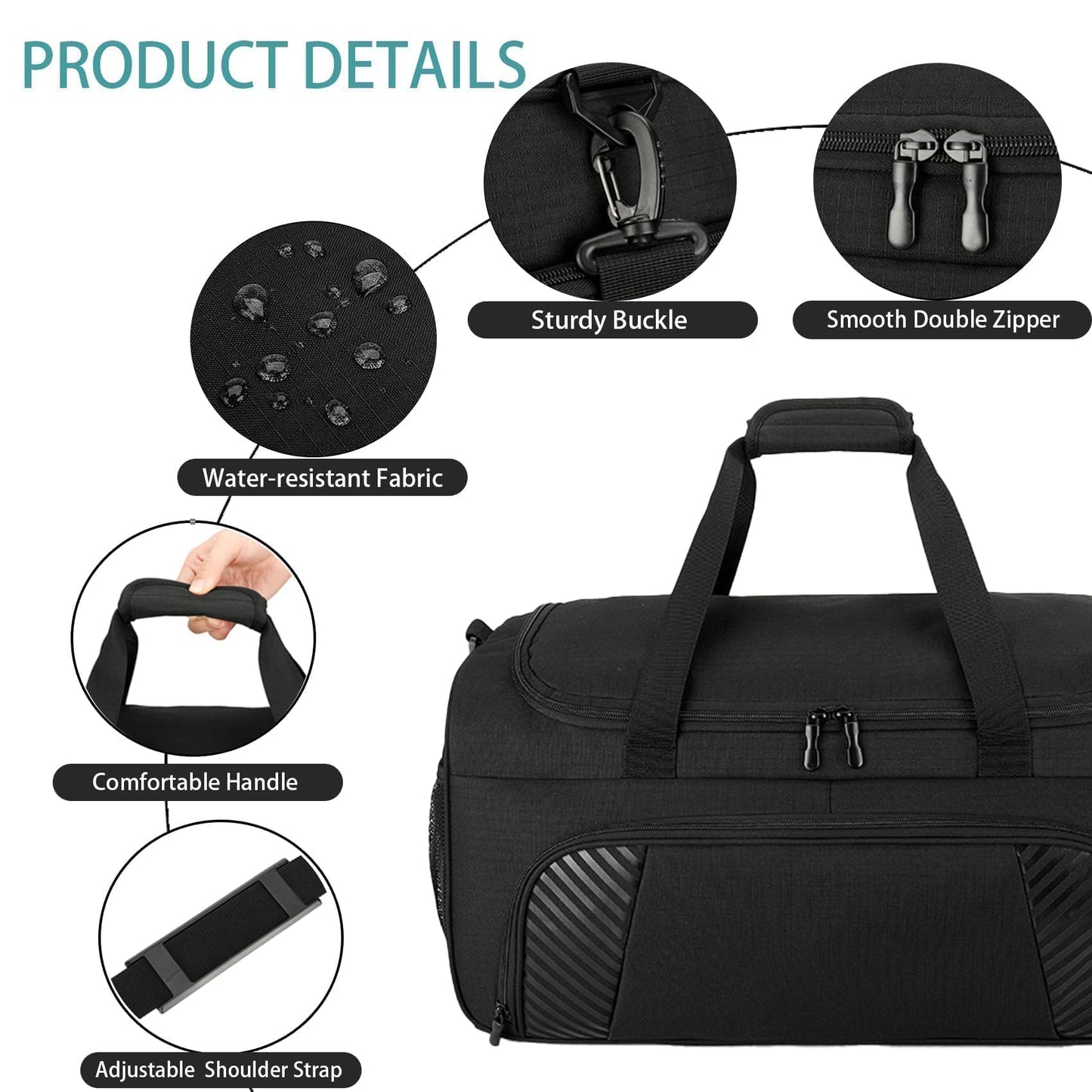 Urbanstand Gym Bag with Shoe Compartment - 50L Black Durable Large Duffle Bag for Travel, Weekender Carry On Duffel Bag for Men, Sports, Fitness & Workout