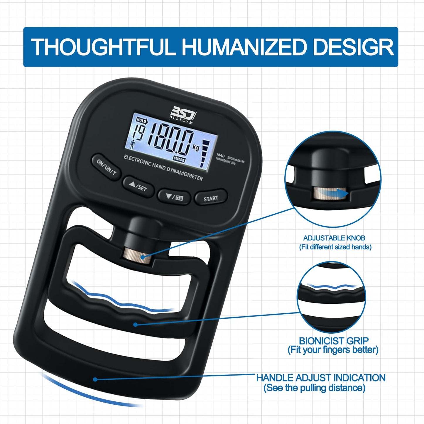 Hand Grip Strength Tester Trainer, 396lbs/180kg Hand Grip Dynamometer with LCD Display, Ideal for Sports, School, and Home Use