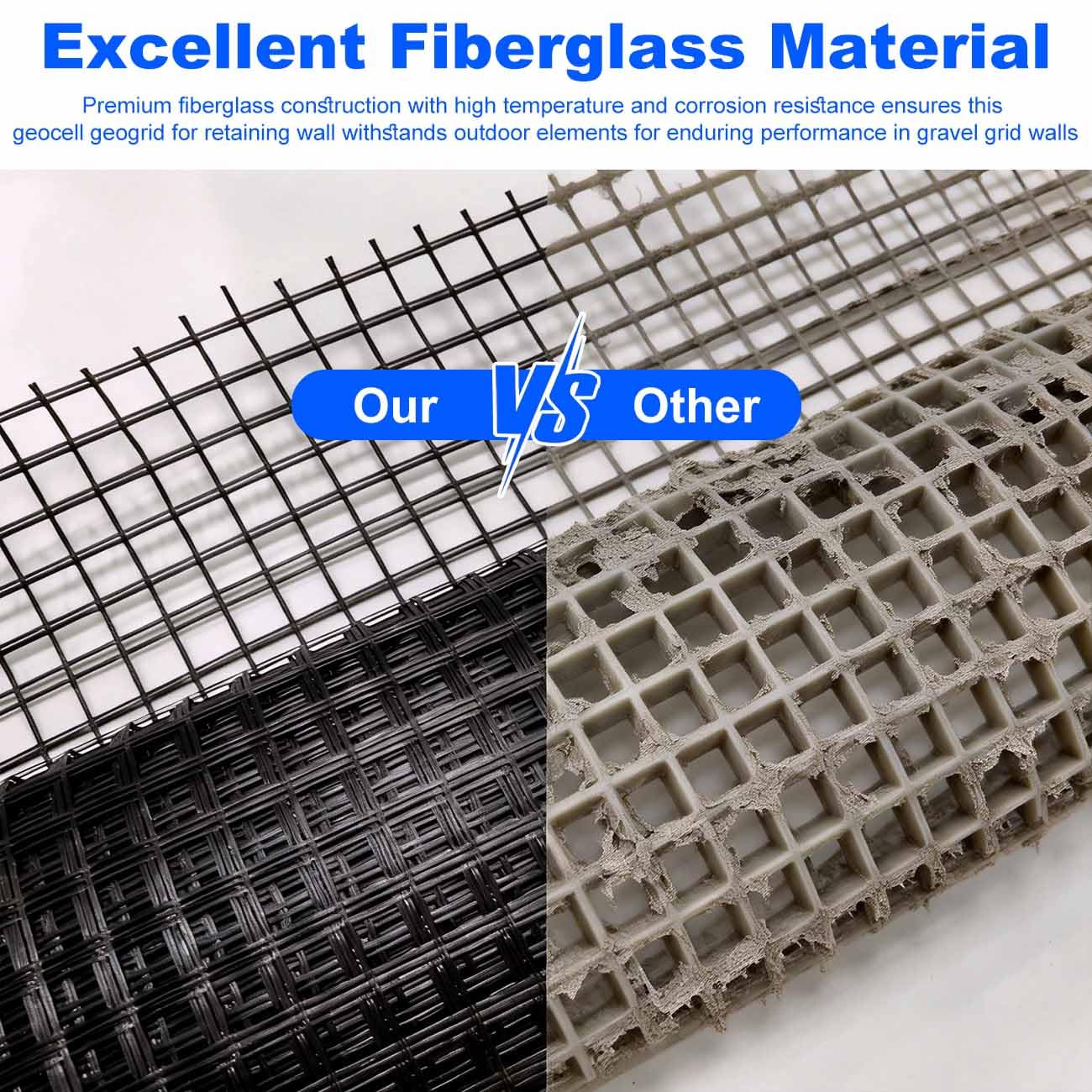 Universal Retaining Wall Geogrid Roll, Fiberglass Geogrid, Gravel Driveway Stabilization Geo Grid, 50KN Tensile Strength for Retaining Walls, Slope Reinforcement, Pavement Crack (4FT x 133FT)