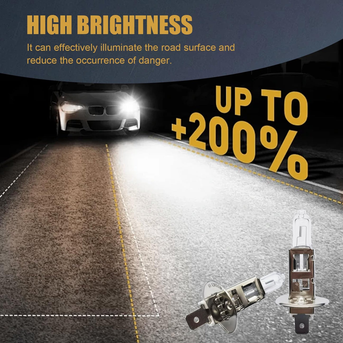 gunhunt Halogen Bulbs H1-55W, 12V Quartz Lamp, Ultra-bright Low/High Beam, 2 PCS, Warm White Light