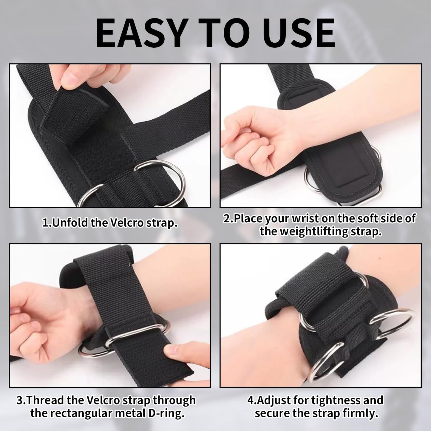 2 Pack Weightlifting Straps with D Ring, Non-Slip Padded Wrist Cuffs for Men & Women, Heavy Duty Gym Lifting Straps for Bodybuilding, Deadlifts, Pull Ups & Cable Machine Workouts