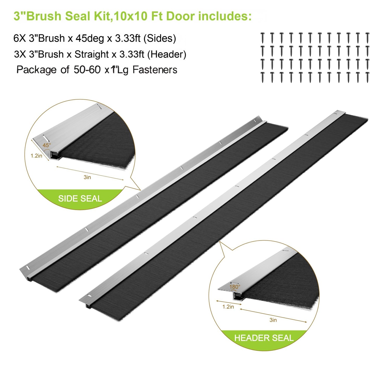 Garage Brush Seal Kit for Roll up Door 10 X 10Ft, Weather Stripping Garage Door Seal Top and Sides -Heavy Duty Nylon Brush with Aluminum Track, Insulation Door Kit for Corrugated,Sectional, Commercial