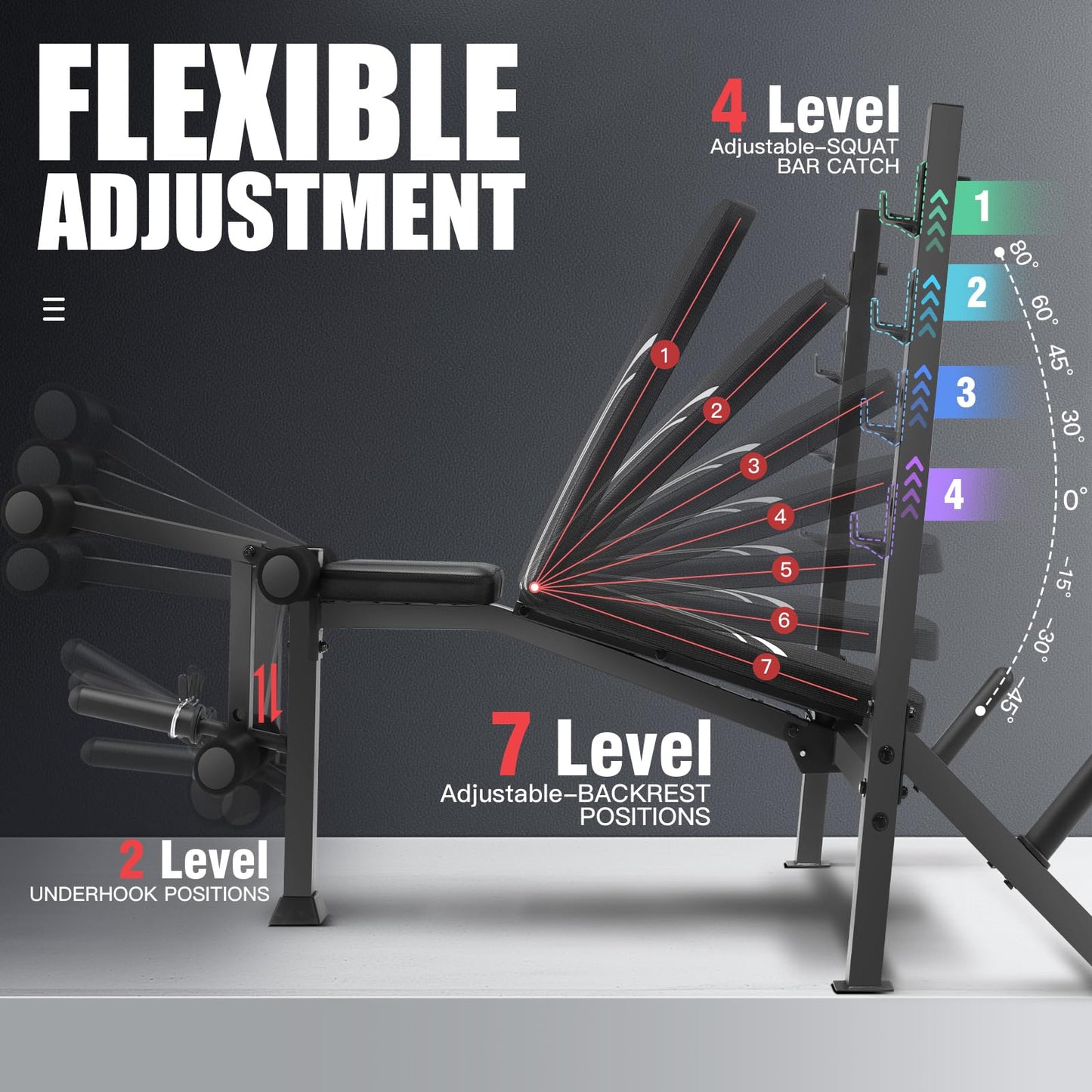 OPPSDECOR 900 LBS Weight Bench Set with Squat Rack, Adjustable Bench Press Set with Leg Extension and Leg Curl, Foldable Flat/Incline/Decline Workout Bench for Home Gym