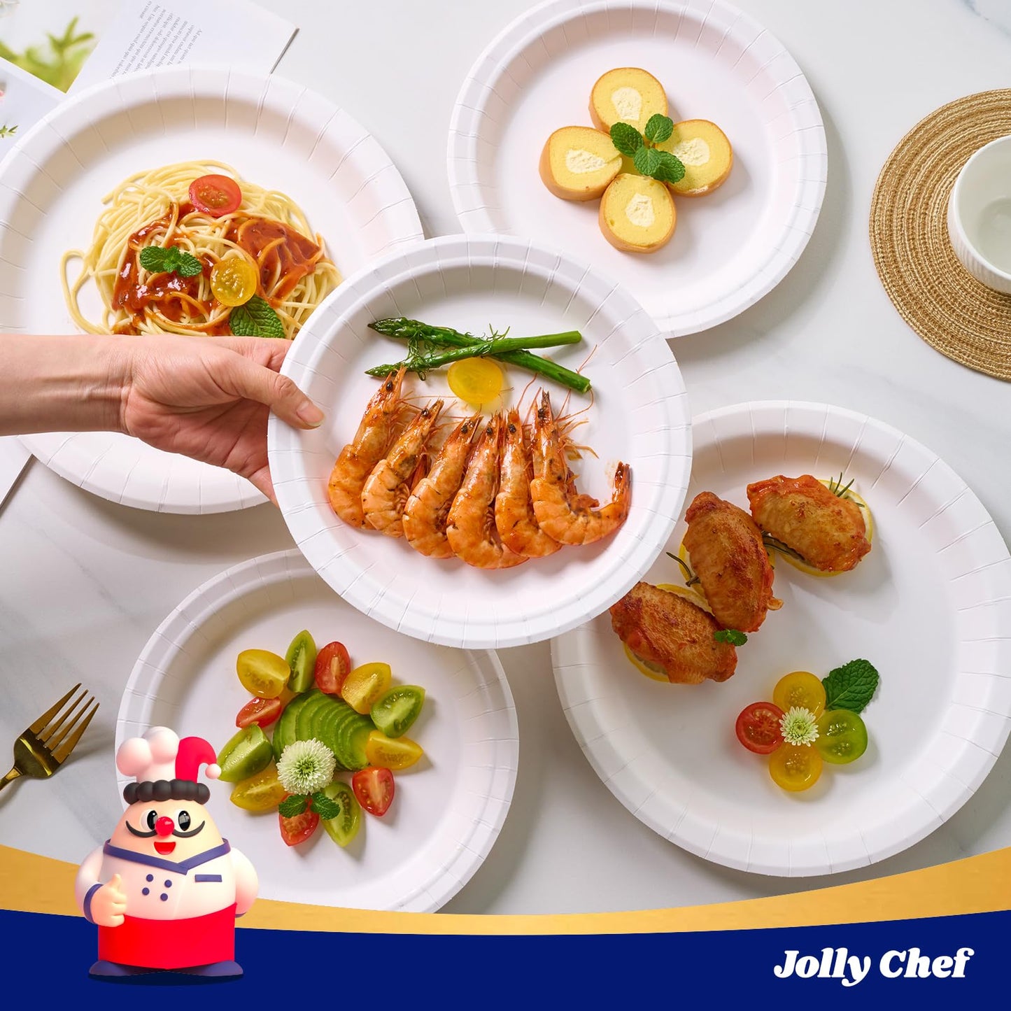 JOLLY CHEF 8.37 inch Disposable Paper Plates 140 Count, Heavy Duty Paper Plates for Everyday Use