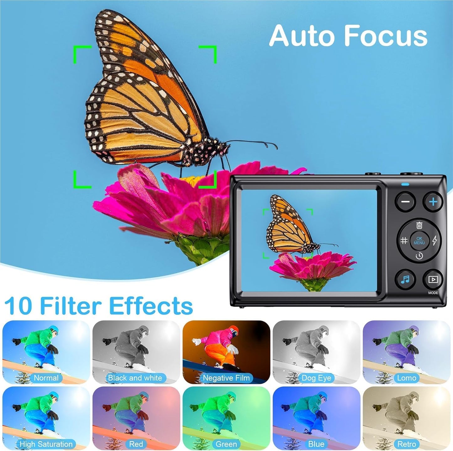 KANORLEEY 4K Cards-64MP YouTube,2.8" Focus,18X Zoom,10 Digital Camera Without SD Vlogging Camera for IPS Screen,Auto