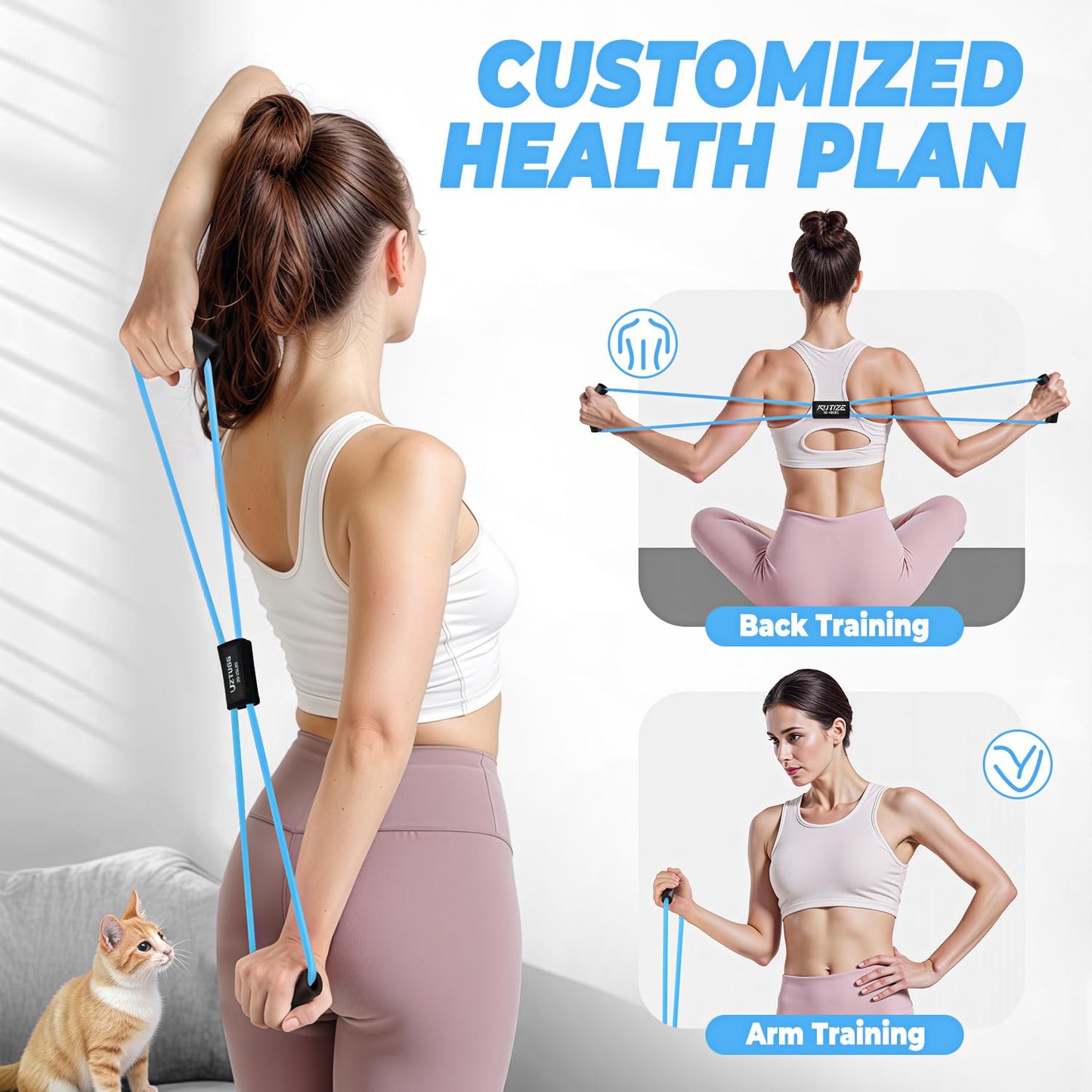 KUTIZE Resistance Bands with Handles, Figure 8 Resistance Bands for Women Men, 8 Shaped Exercise Bands for Arm, Chest, Shoulder & Back Workout, Home Gym Equipment for Yoga, Pilates, Physical Therapy