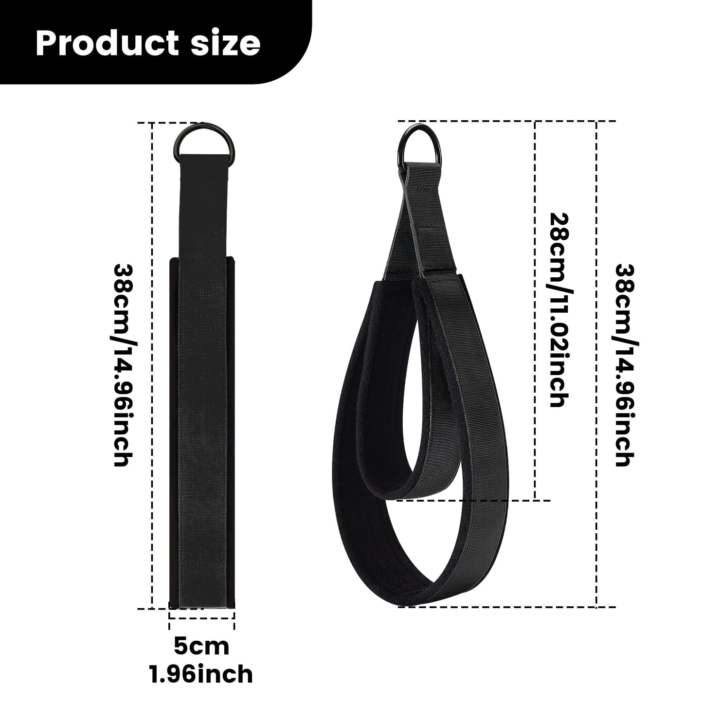 2PCS Pilates Double Loop Strap for Reformer Fitness D-Ring Straps Handle, Yoga Pilates Equipmen D-Ring Exercise Strap for Gym Workout Home (Black)