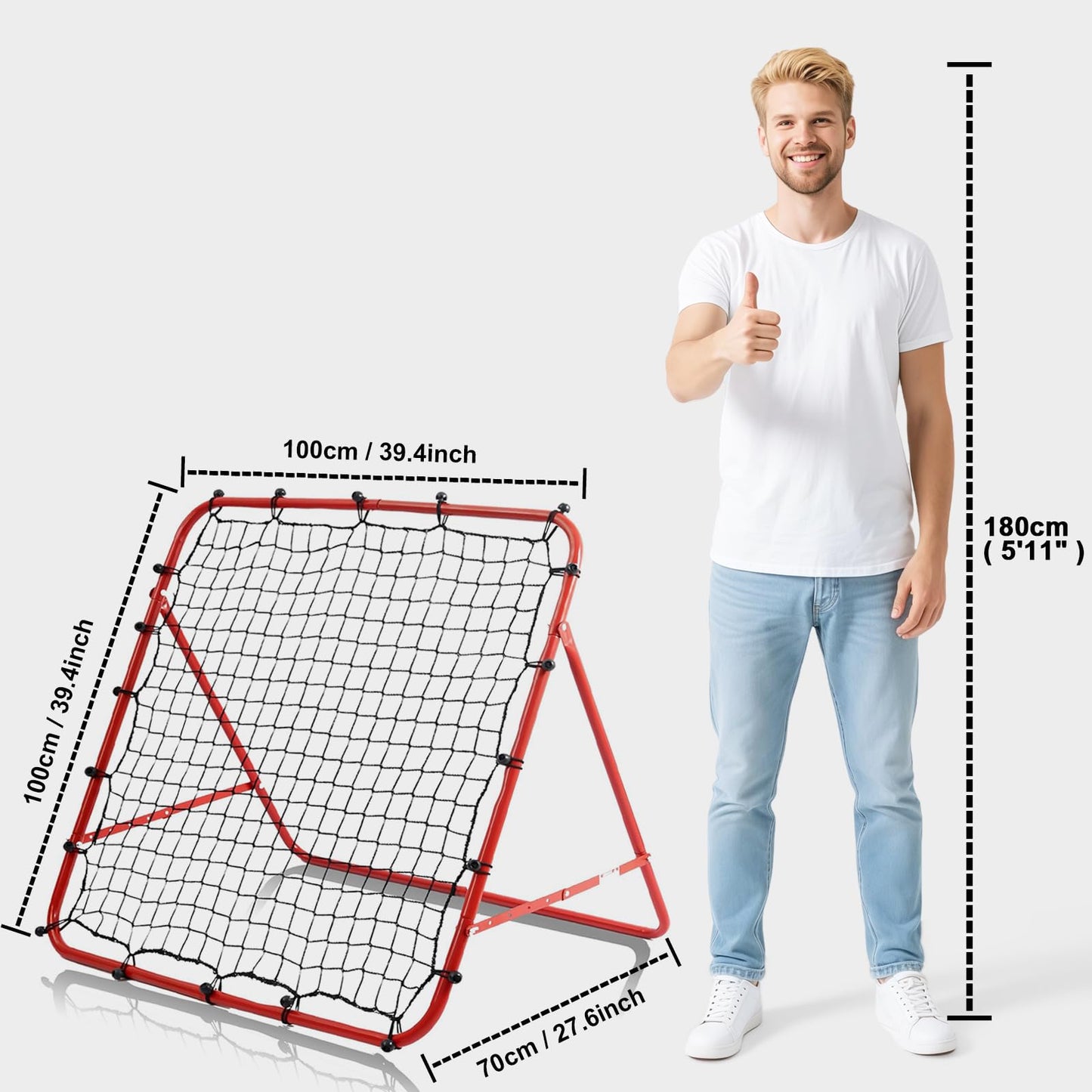 Amazing Tour Adjustable Soccer Rebound Net | Soccer Trainer with Steel Frame | Portable Folding Rebounder for Passing & Shooting Practice | Outdoor Sports Equipment for Youth & Adult, Red