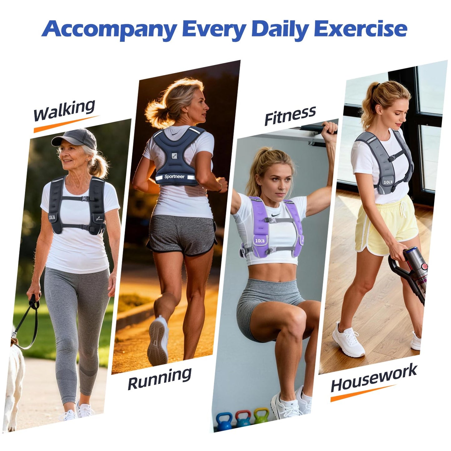 Sportneer Adjustable Weighted Vest Woman: 6-10lb Weighted Walking Vest for Women with 4 Weight Packs Fast Adjust Comfortable Weight Vest for Home Gym Burn Calories Strength Training Vests Black