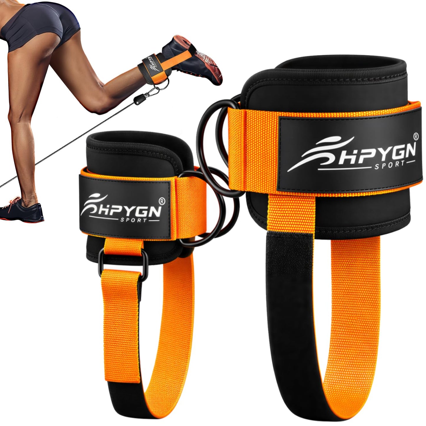 HPYGN Ankle Strap for Cable Machine, Padded Ankle Straps for Cable Machine Kickbacks, Glute Workouts, Leg Extensions, Curls, Booty Hip Abductors Exercise, Adjustable Comfort Ankle Cuff for Gym