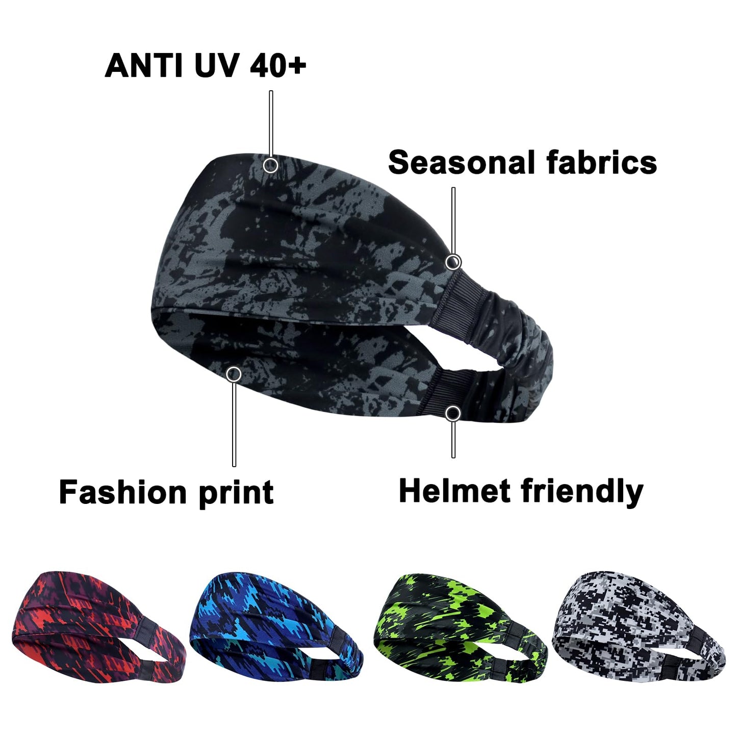 AWUMBUK Men's Sports Headbands, Absorbent Stretchy Sweatbands 5 Pack for Workout, Football, Running, Cycling, Fitness